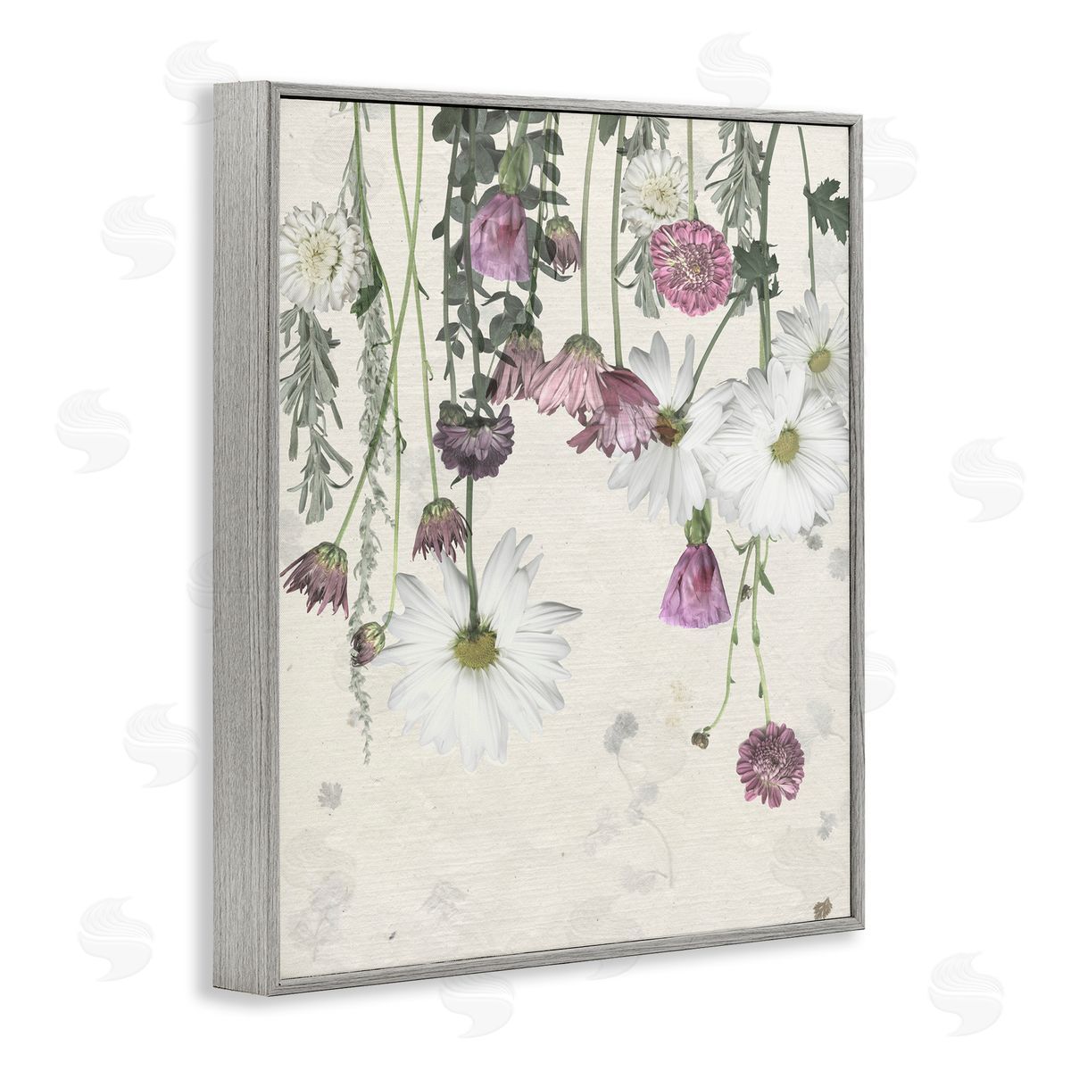 Purple White Wildflowers Drying Grey Frame Print Wall Art, Home Decor by Grace Popp