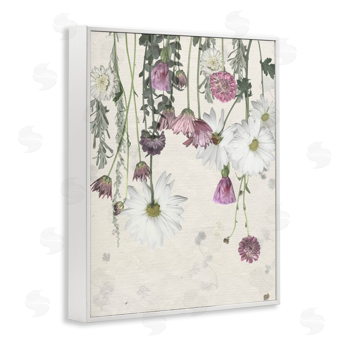 Purple White Wildflowers Drying White Frame Print Wall Art, Home Decor by Grace Popp