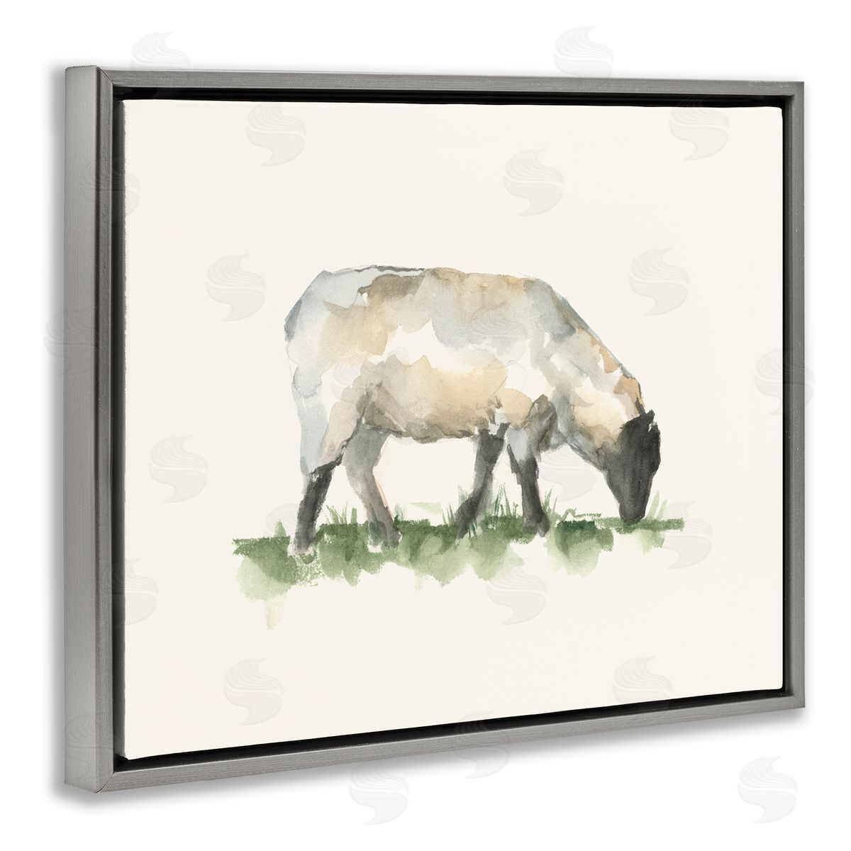 Grazing Farm Animal Sheep Grey Floating Frame Canvas Wall Art, Home Decor by Ethan Harper