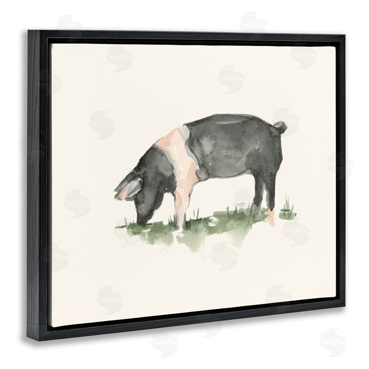 Grazing Farm Animal Hog Black Floating Frame Canvas Wall Art, Home Decor by Ethan Harper