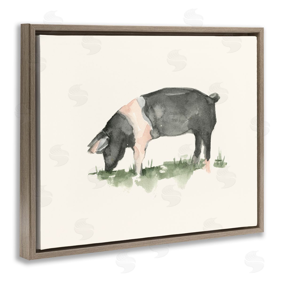 Grazing Farm Animal Hog Brown Floating Frame Canvas Wall Art, Home Decor by Ethan Harper