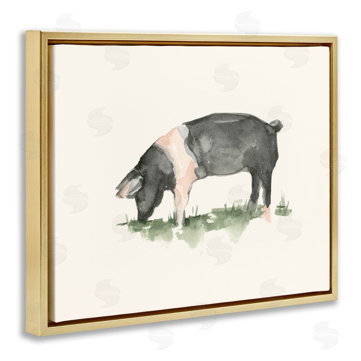 Grazing Farm Animal Hog Gold Floating Frame Canvas Wall Art, Home Decor by Ethan Harper