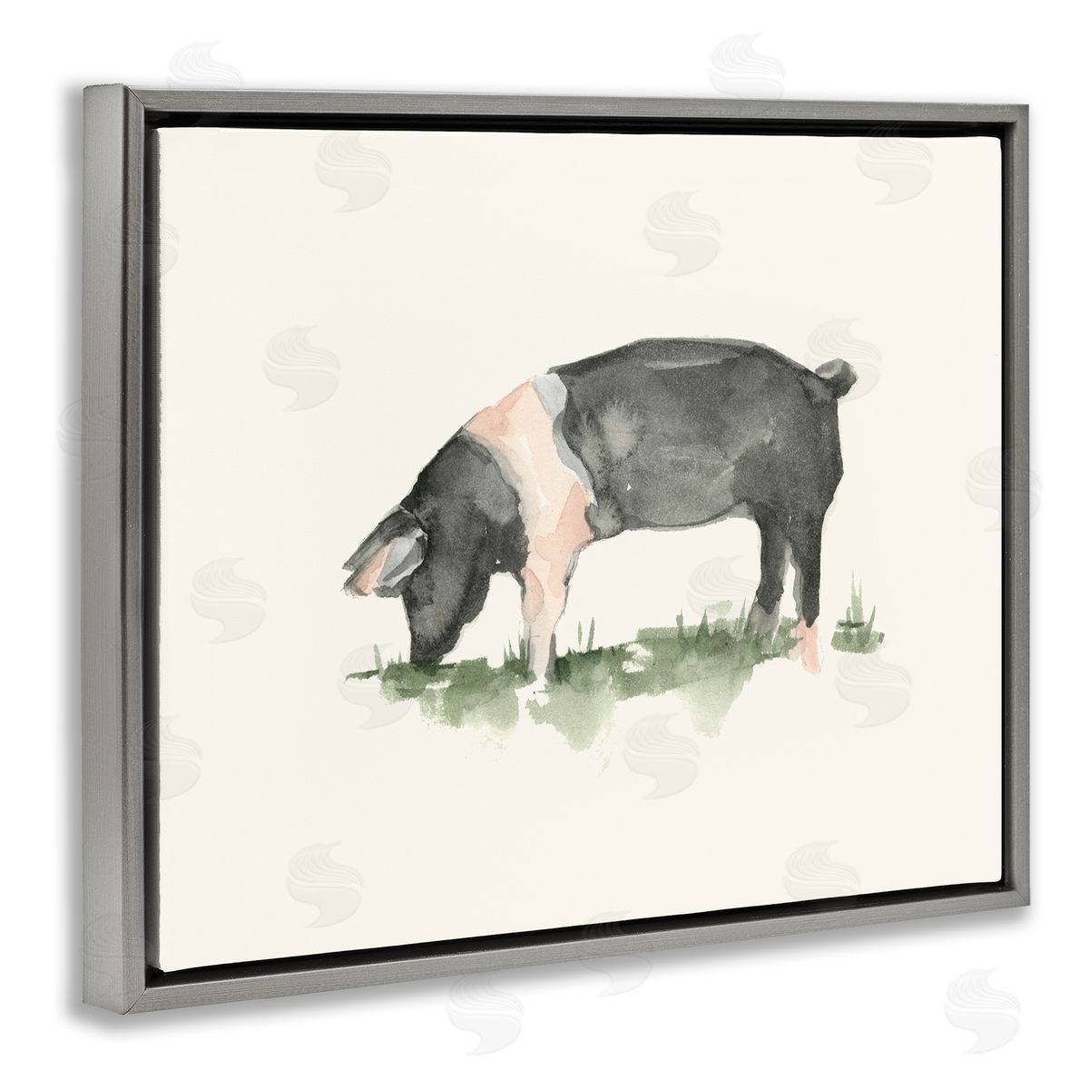 Grazing Farm Animal Hog Grey Floating Frame Canvas Wall Art, Home Decor by Ethan Harper
