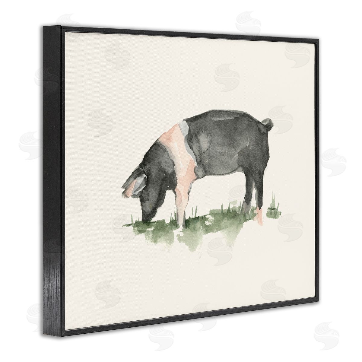Grazing Farm Animal Hog Black Frame Print Wall Art, Home Decor by Ethan Harper