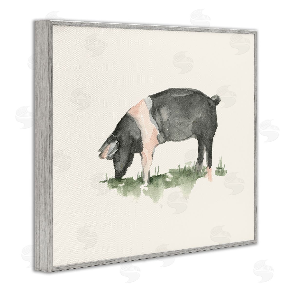 Grazing Farm Animal Hog Grey Frame Print Wall Art, Home Decor by Ethan Harper