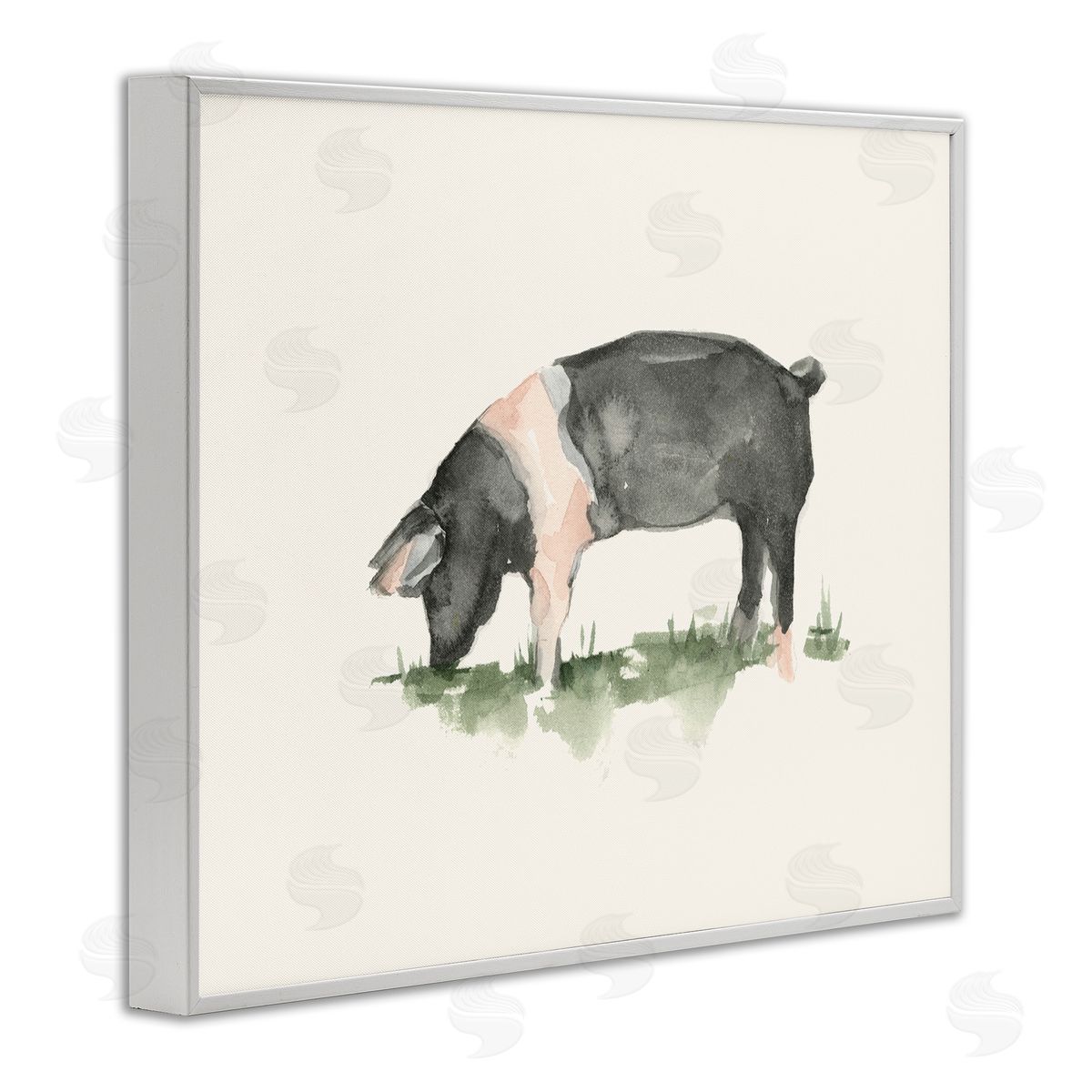 Grazing Farm Animal Hog White Frame Print Wall Art, Home Decor by Ethan Harper