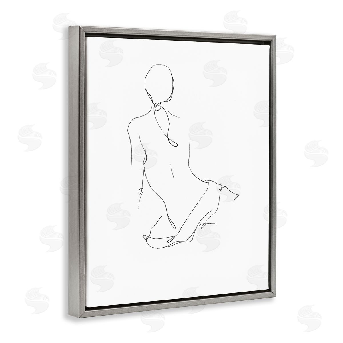 Gestural Contour Right Grey Floating Frame Canvas Wall Art, Home Decor by Ethan Harper