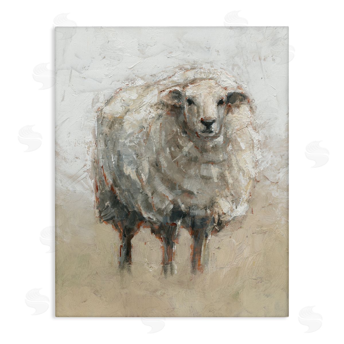 Fluffy Sheep Grey Beige Canvas Wall Art, Home Decor by Ethan Harper