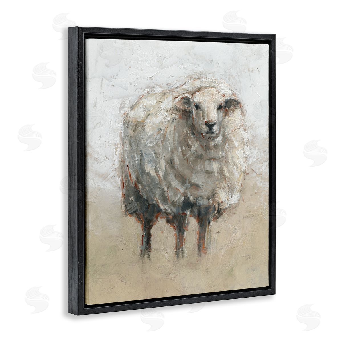 Fluffy Sheep Grey Beige Black Floating Frame Canvas Wall Art, Home Decor by Ethan Harper