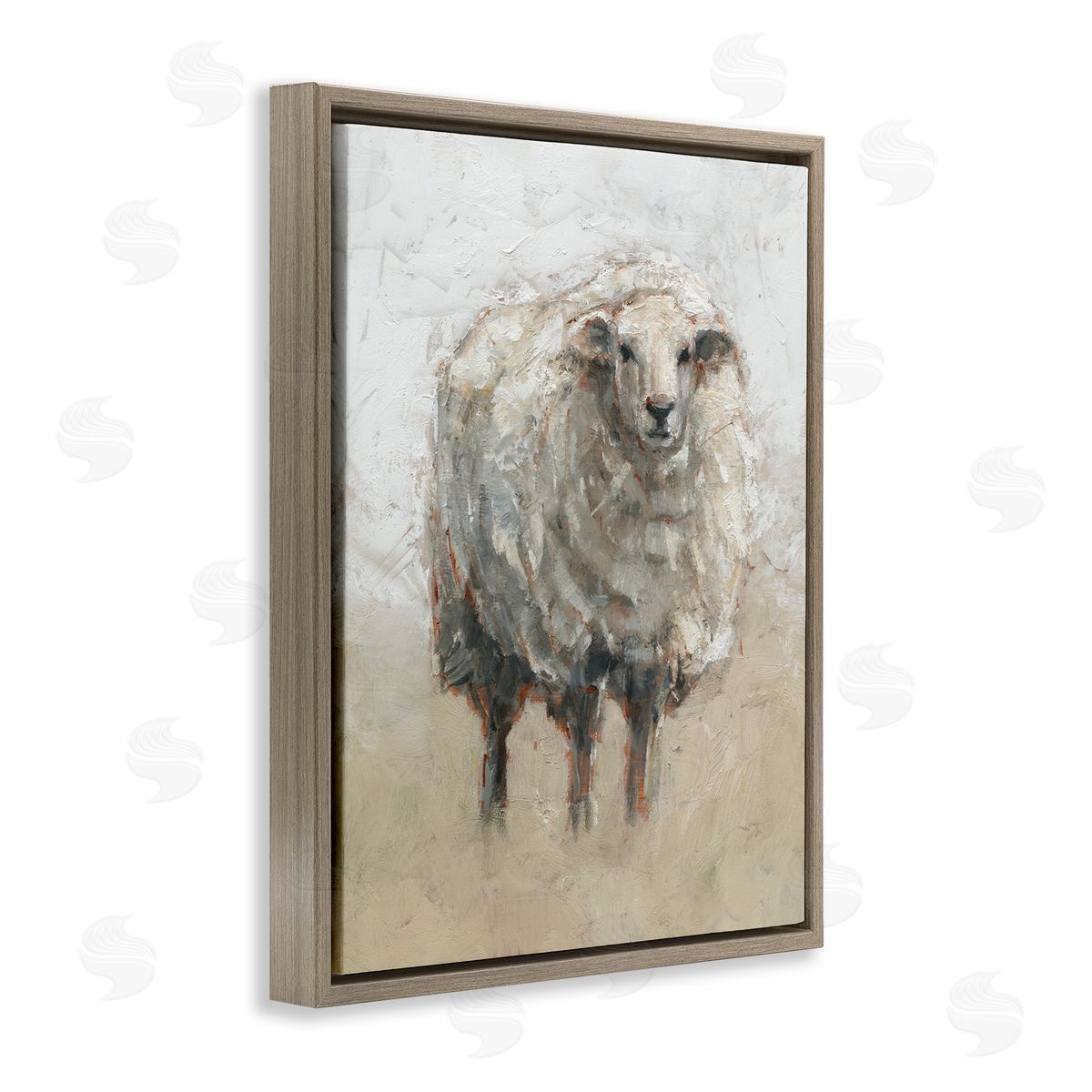 Fluffy Sheep Grey Beige Brown Floating Frame Canvas Wall Art, Home Decor by Ethan Harper