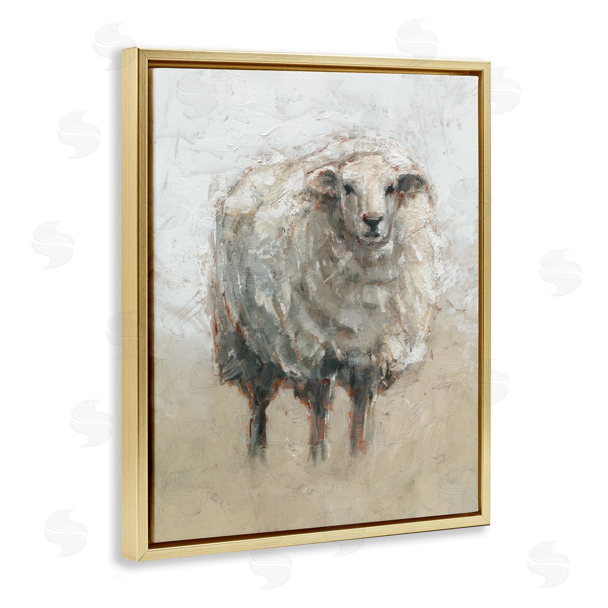 Fluffy Sheep Grey Beige Gold Floating Frame Canvas Wall Art, Home Decor by Ethan Harper
