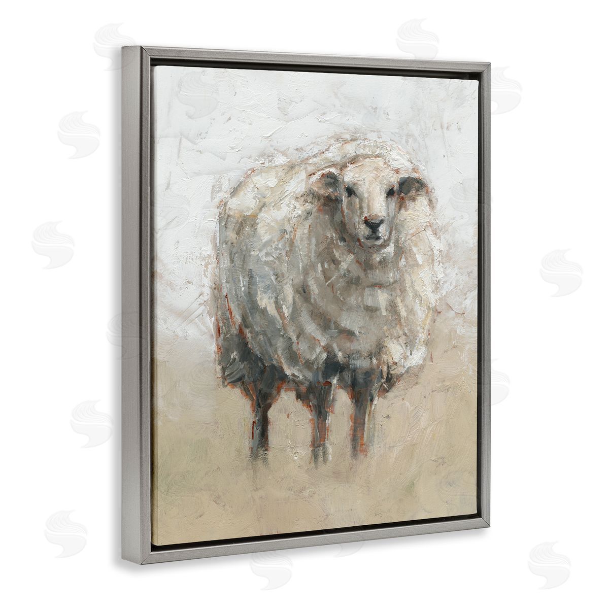 Fluffy Sheep Grey Beige Grey Floating Frame Canvas Wall Art, Home Decor by Ethan Harper