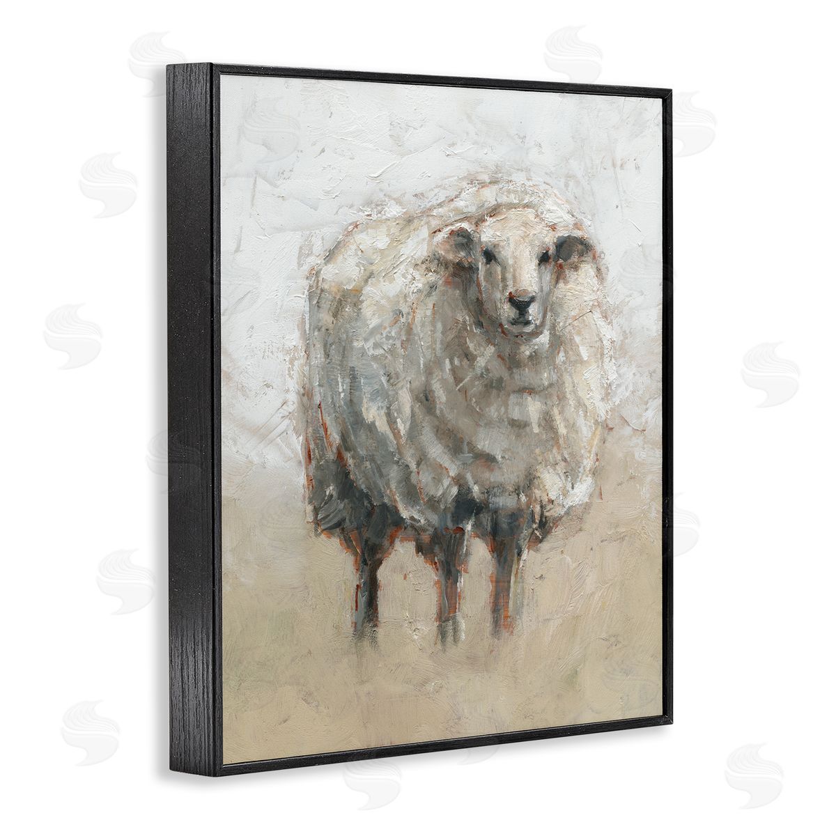 Fluffy Sheep Grey Beige Black Frame Print Wall Art, Home Decor by Ethan Harper
