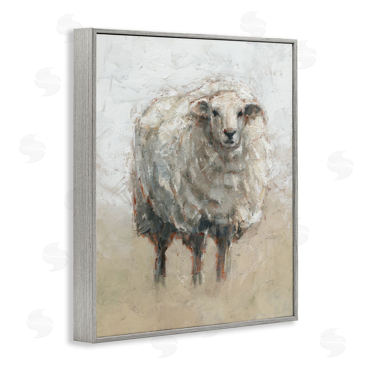 Fluffy Sheep Grey Beige Grey Frame Print Wall Art, Home Decor by Ethan Harper