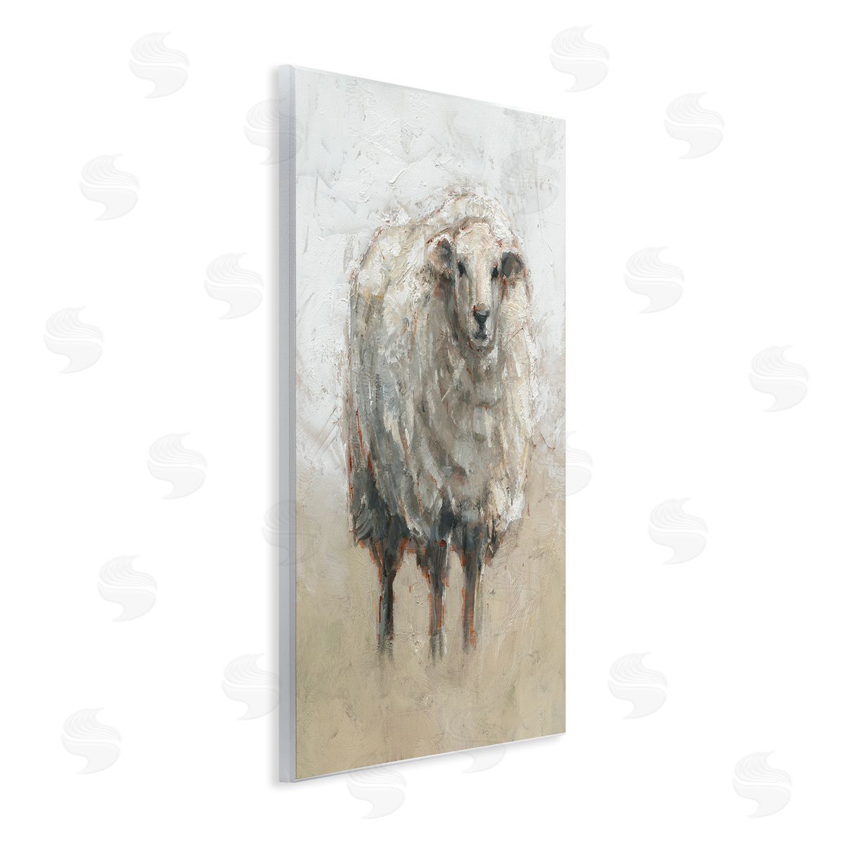 Fluffy Sheep Grey Beige Wood Plaque Wall Art, Home Decor by Ethan Harper