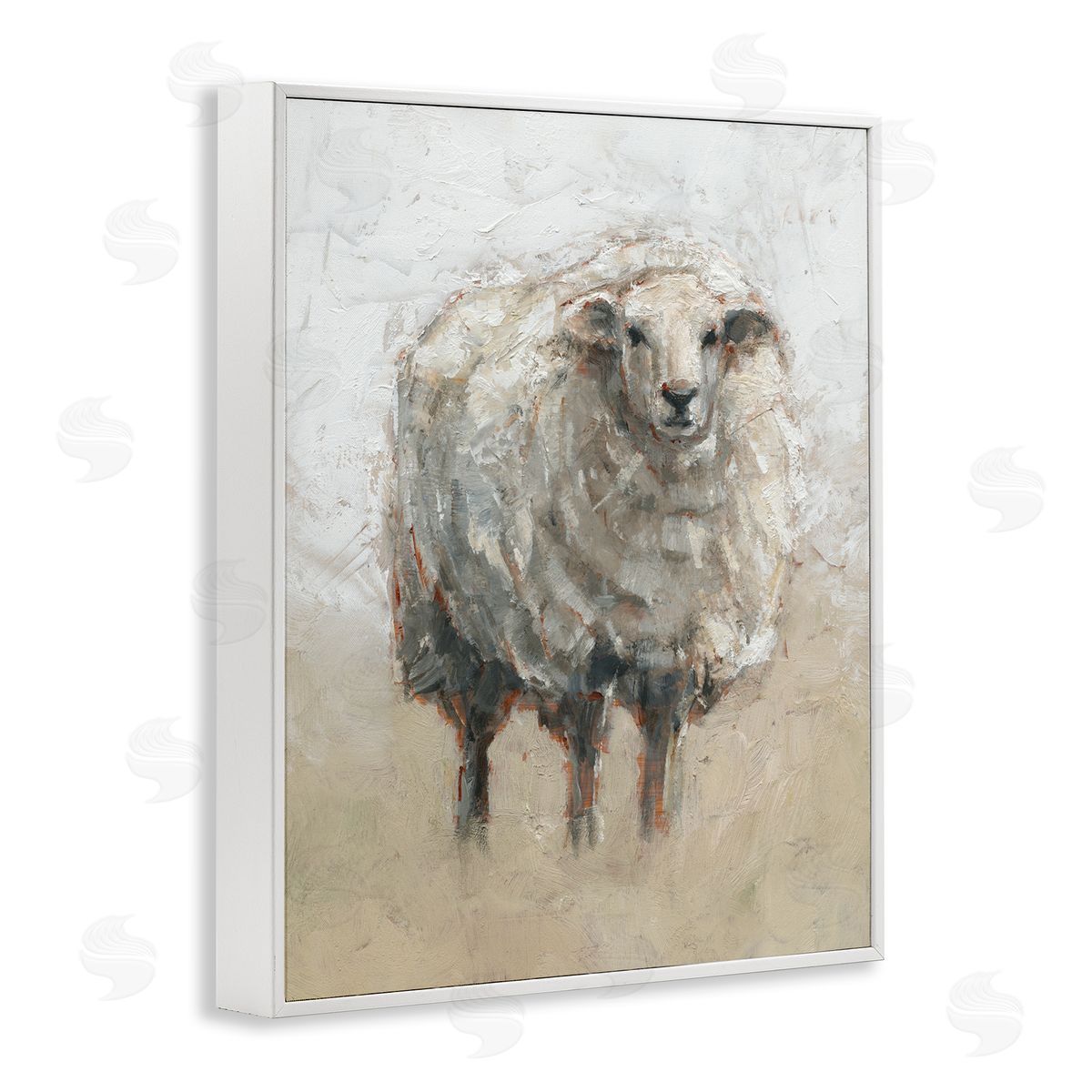 Fluffy Sheep Grey Beige White Frame Print Wall Art, Home Decor by Ethan Harper