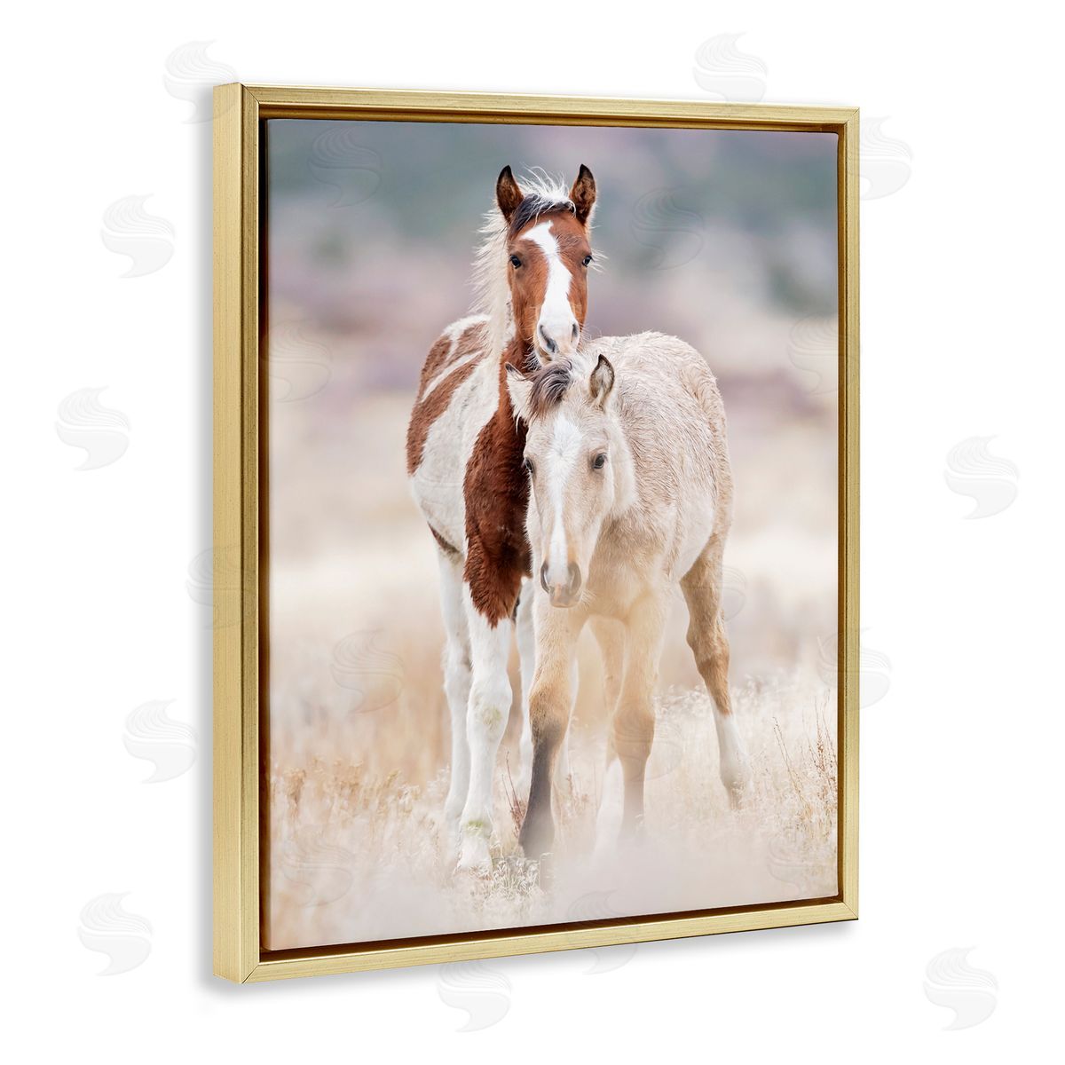 Horse Collection in Meadow Gold Floating Frame Canvas Wall Art, Home Decor by PHBurchett