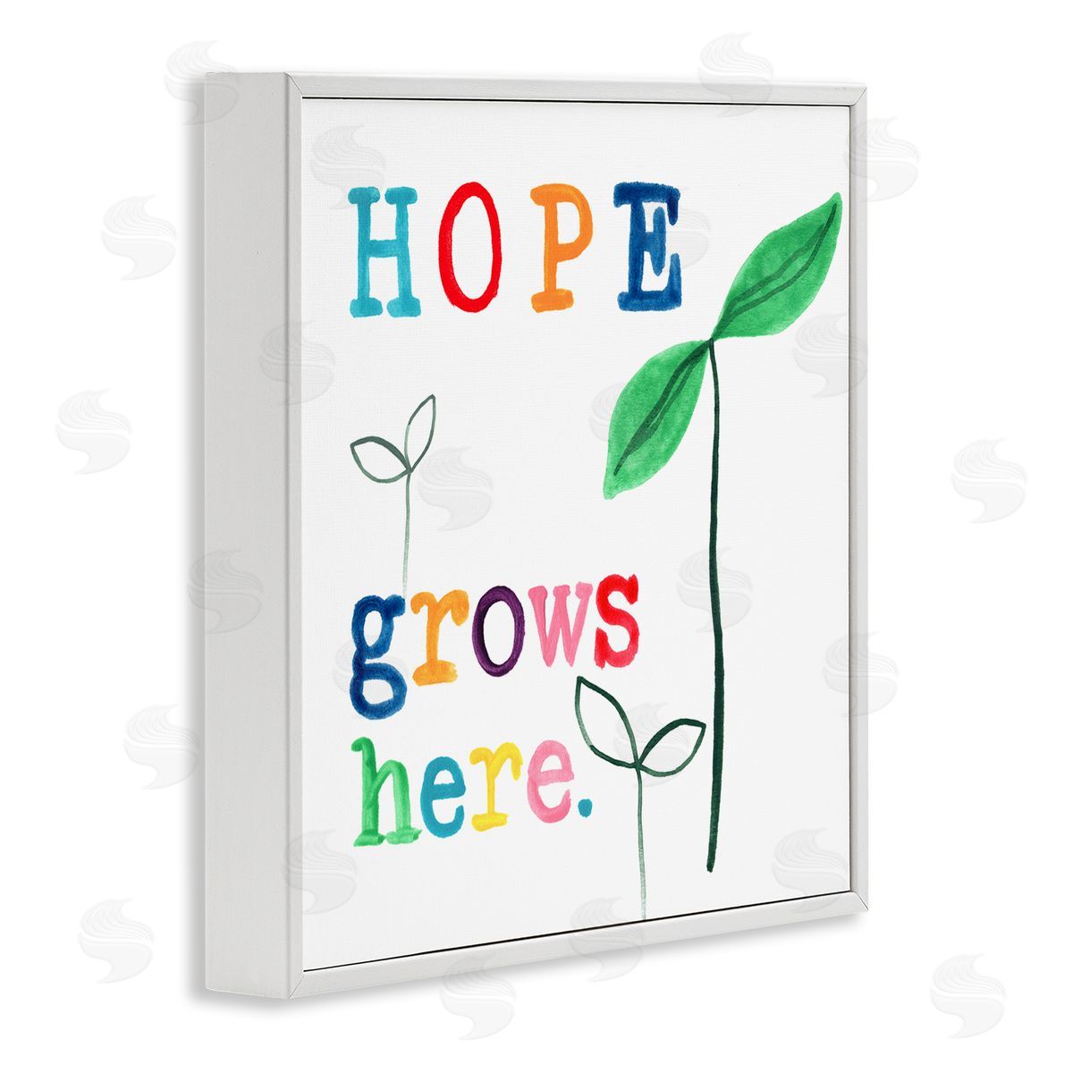 Hope Grows Here Colorful White Frame Print Wall Art, Home Decor by June Erica Vess