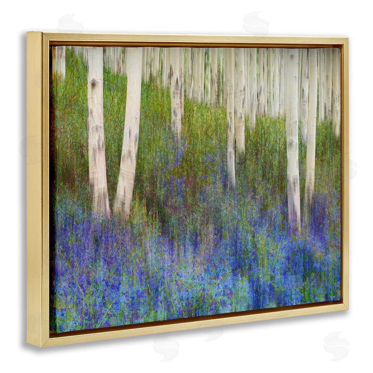 Lavender Field with Birch Trees Gold Floating Frame Canvas Wall Art, Home Decor by Chris Vest