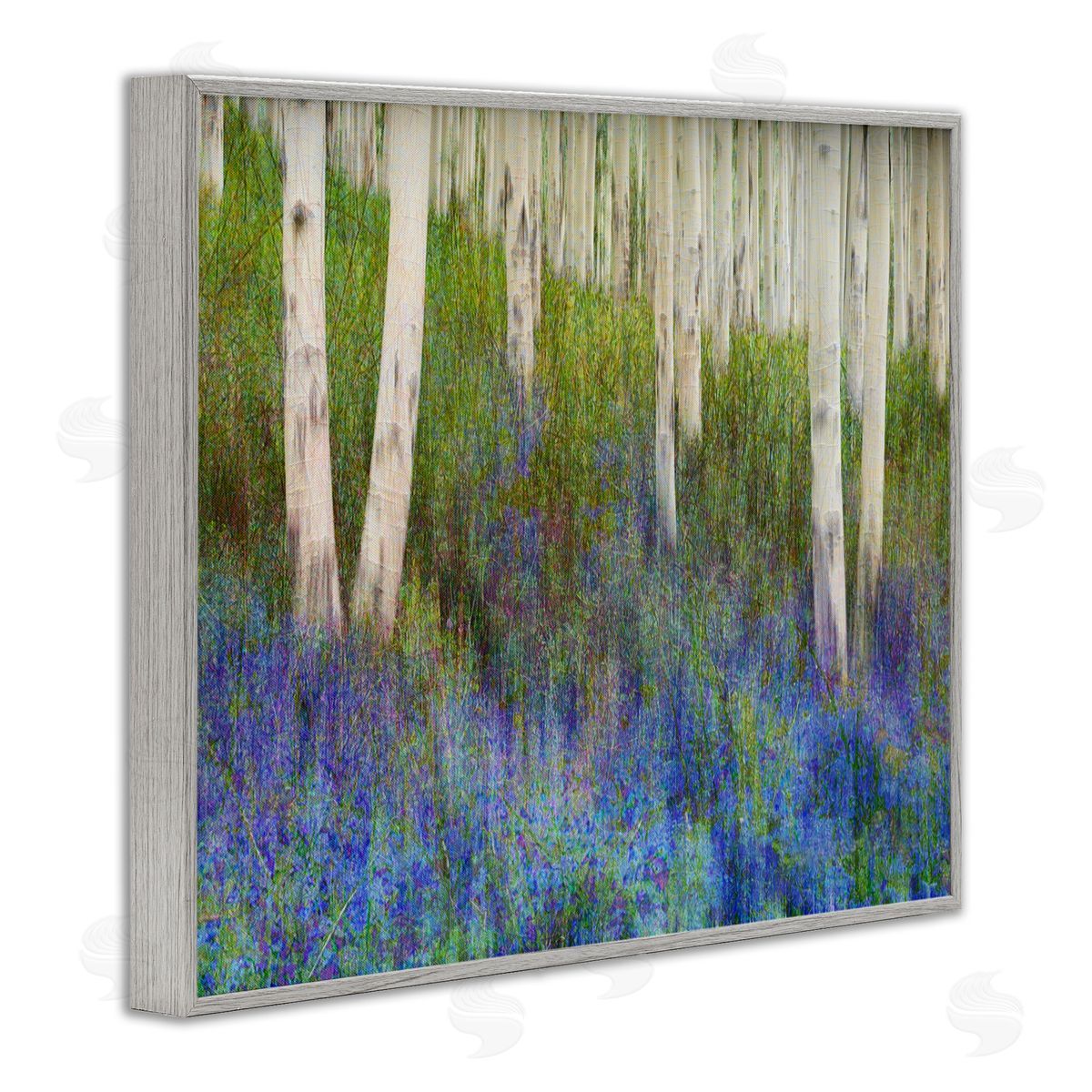 Lavender Field with Birch Trees Grey Frame Print Wall Art, Home Decor by Chris Vest