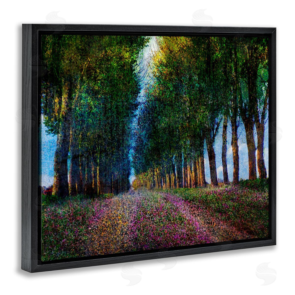 Row of Trees Provence Black Floating Frame Canvas Wall Art, Home Decor by Chris Vest