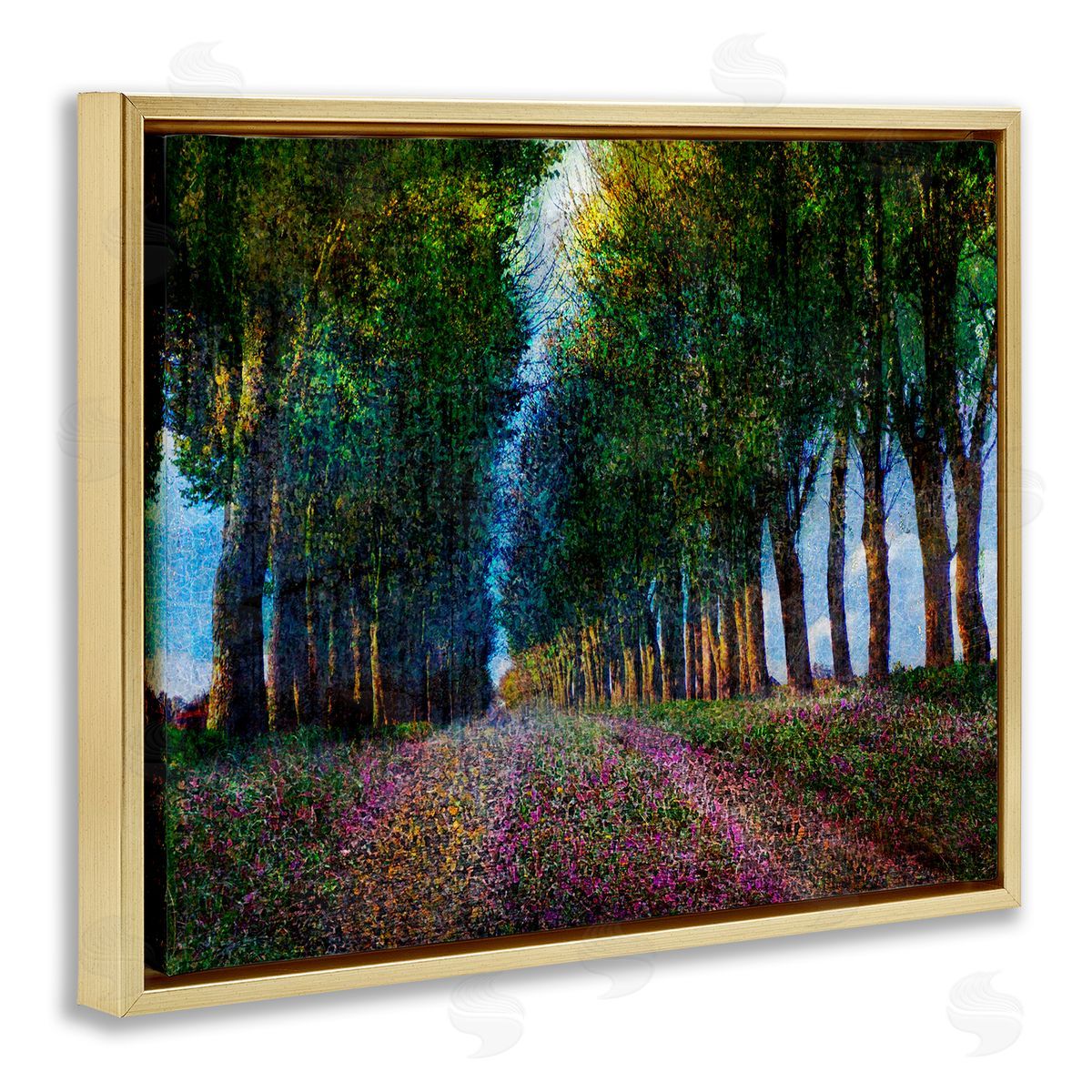 Row of Trees Provence Gold Floating Frame Canvas Wall Art, Home Decor by Chris Vest