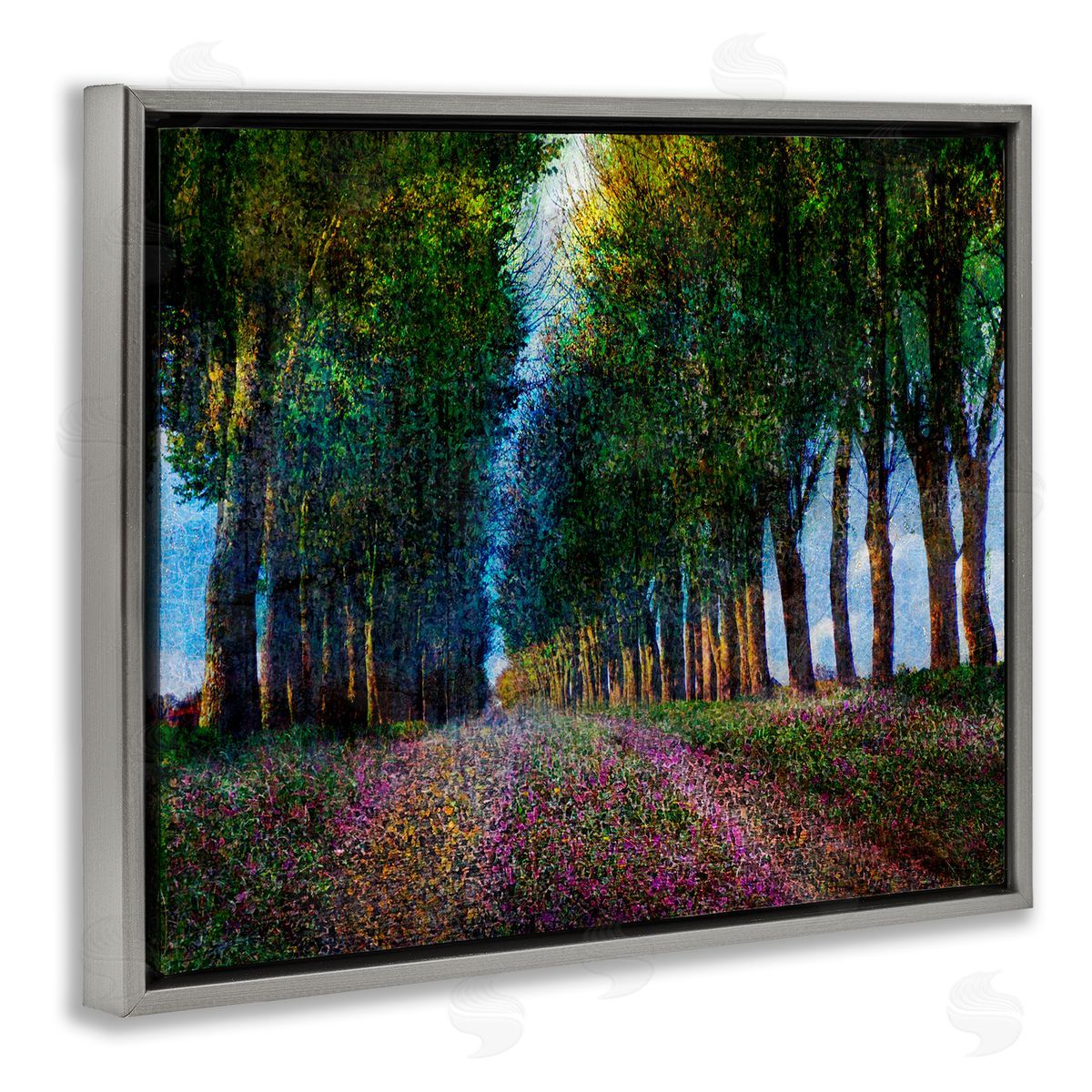 Row of Trees Provence Grey Floating Frame Canvas Wall Art, Home Decor by Chris Vest