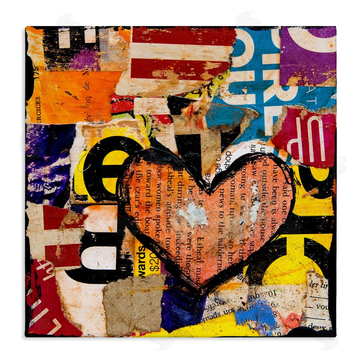 Erin Ashley Abstract Red Heart Text Collage Canvas Wall Art