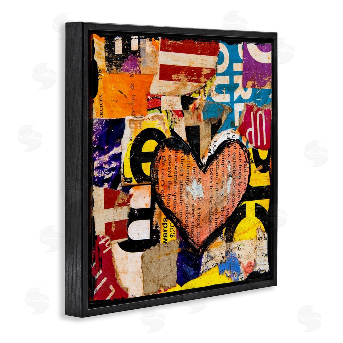 Erin Ashley Abstract Red Heart Text Collage Black Floater Frame Canvas Art