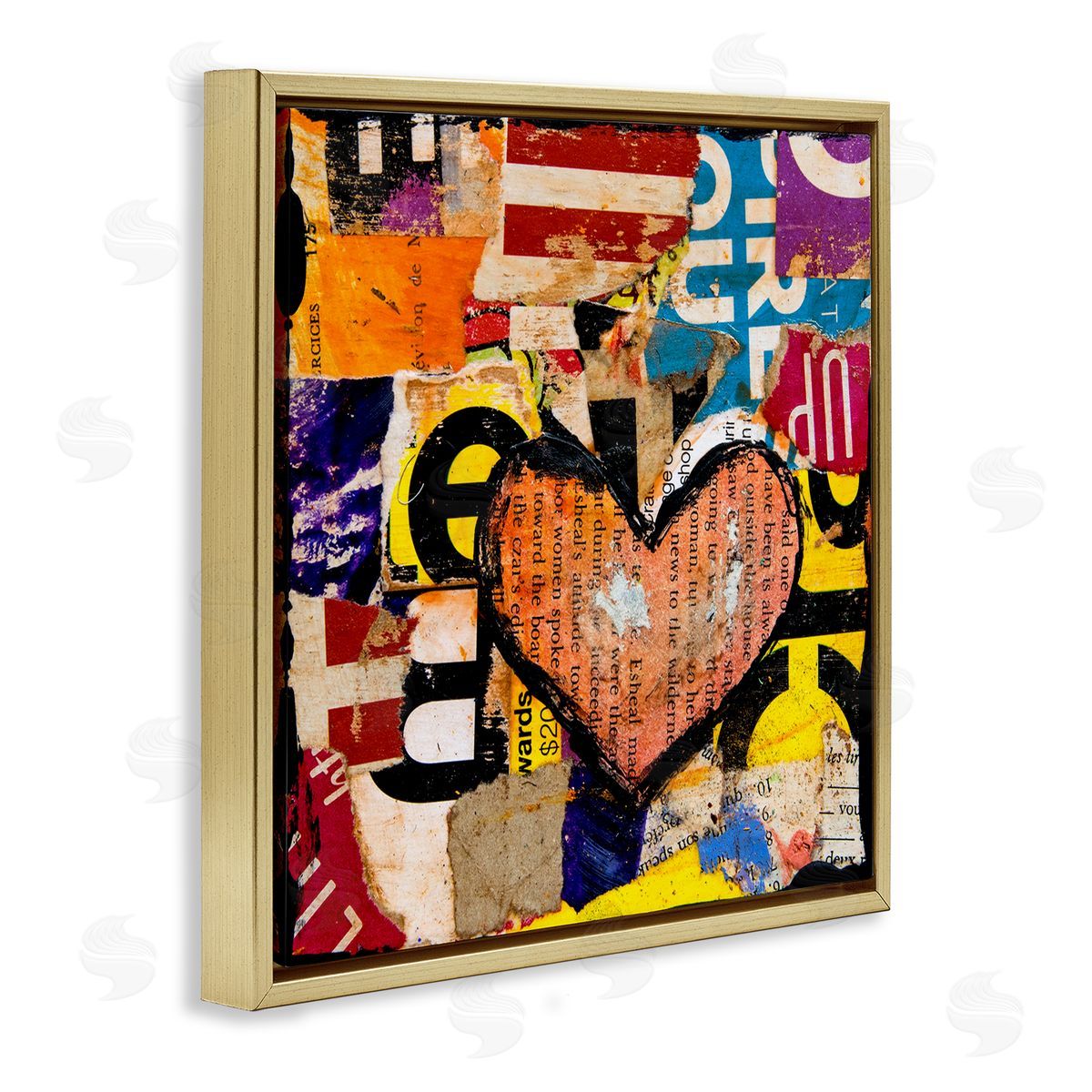 Erin Ashley Abstract Red Heart Text Collage Gold Floater Frame Canvas Art