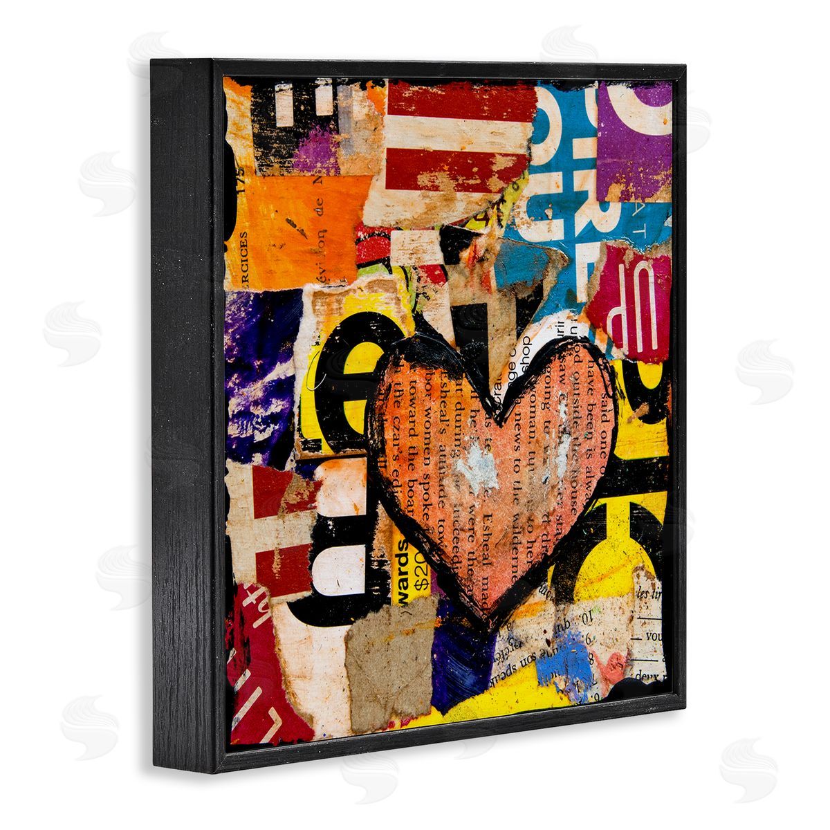 Erin Ashley Abstract Red Heart Text Collage Black Framed Giclee Wall Art