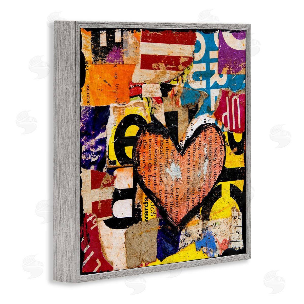 Erin Ashley Abstract Red Heart Text Collage Gray Framed Giclee Wall Art
