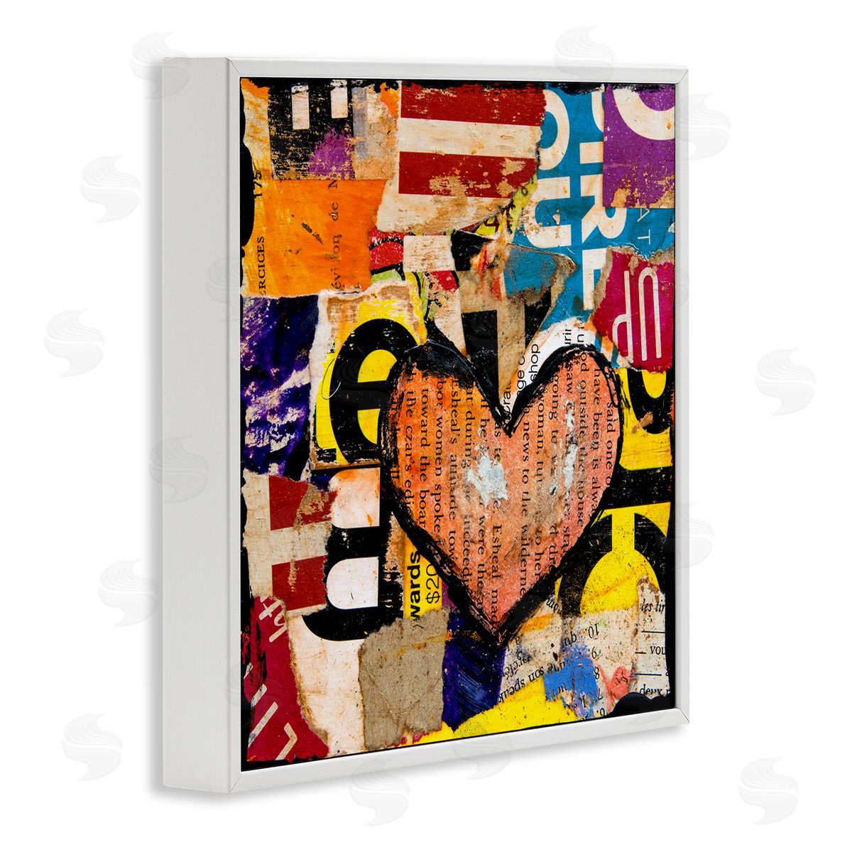 Erin Ashley Abstract Red Heart Text Collage White Framed Giclee Wall Art