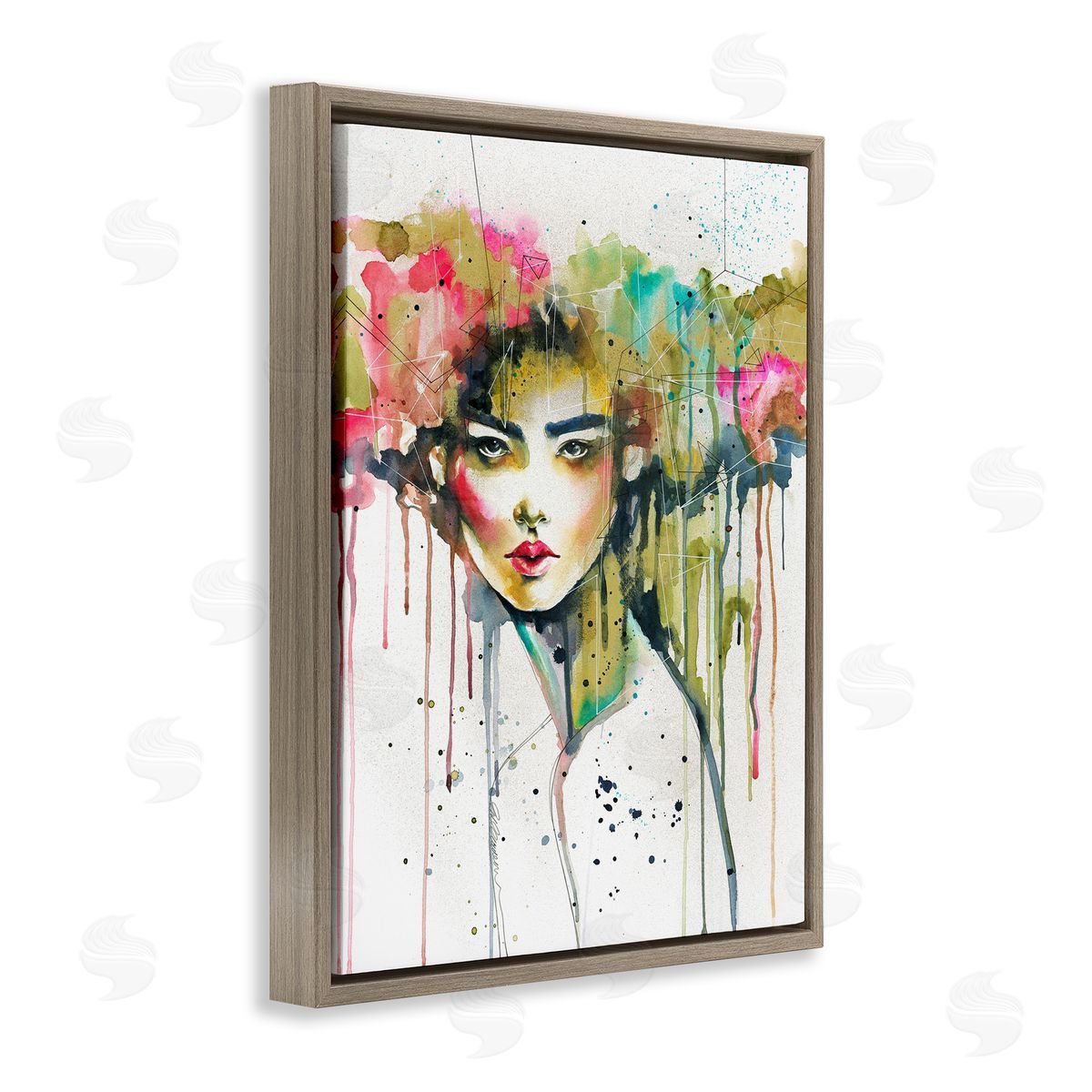 Elisaveta Stoilova Colorful Female Crown Portrait Brown Floater Frame Canvas Art