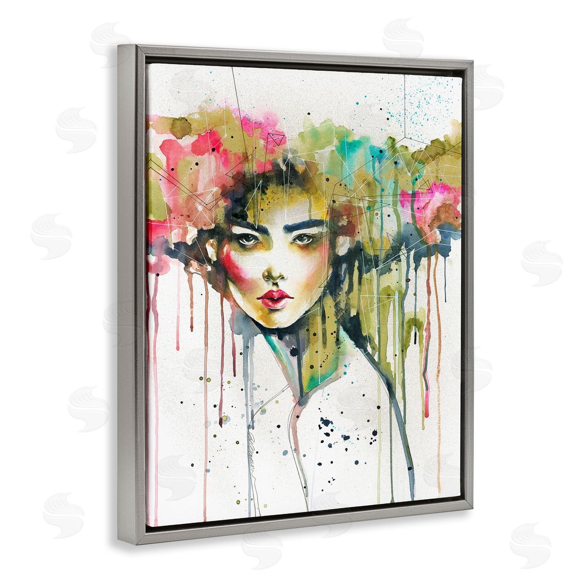 Elisaveta Stoilova Colorful Female Crown Portrait Gray Floater Frame Canvas Art