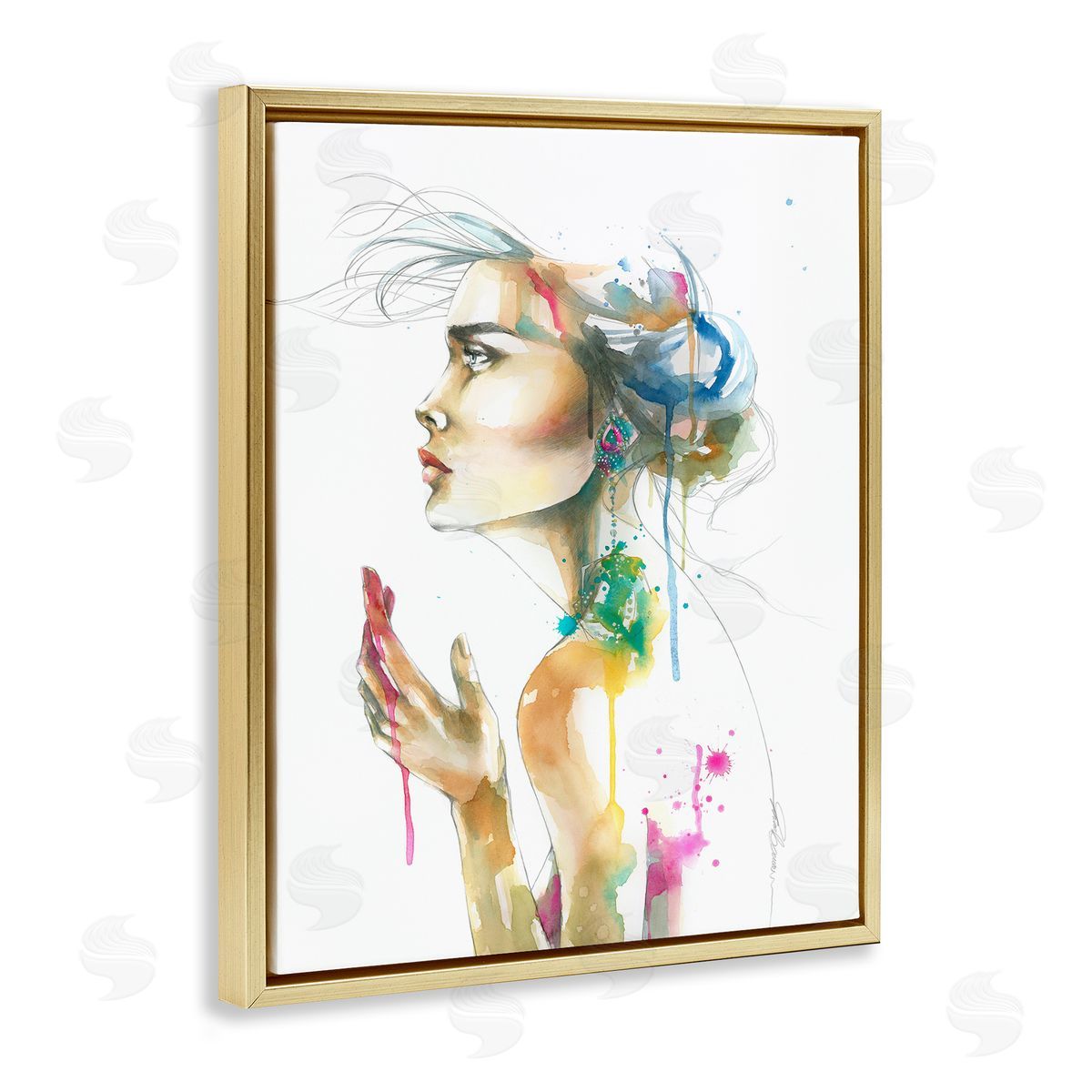 Elisaveta Stoilova Abstract Watercolor Female Side Portrait Gold Floater Frame Canvas Art