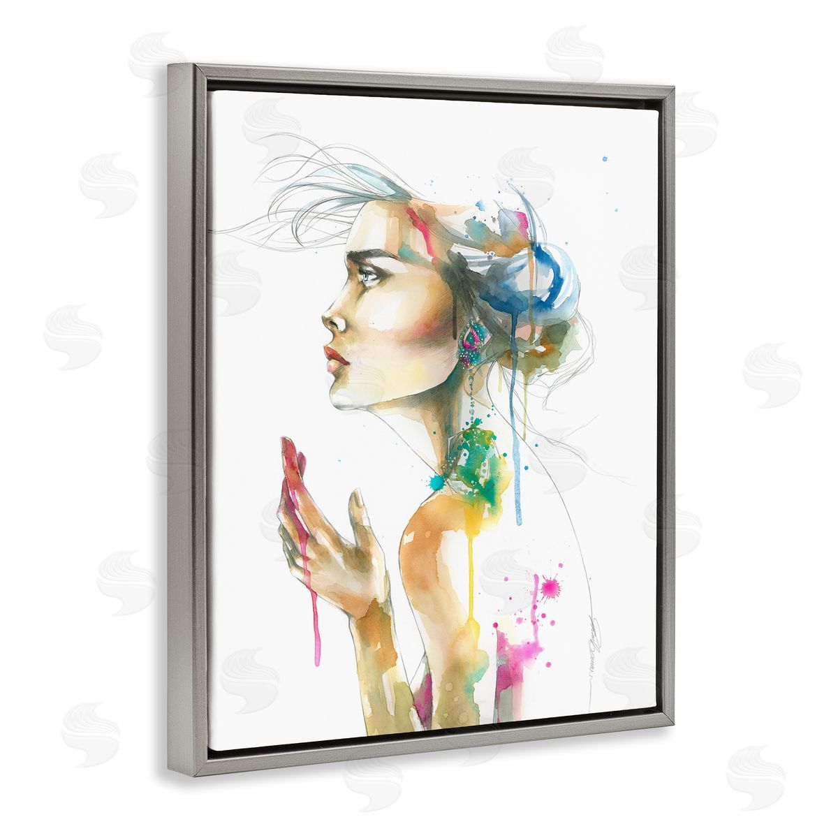 Elisaveta Stoilova Abstract Watercolor Female Side Portrait Gray Floater Frame Canvas Art