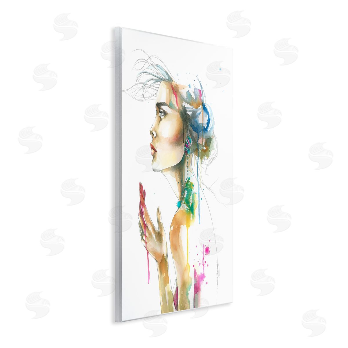 Elisaveta Stoilova Abstract Watercolor Female Side Portrait Wall Plaque Art