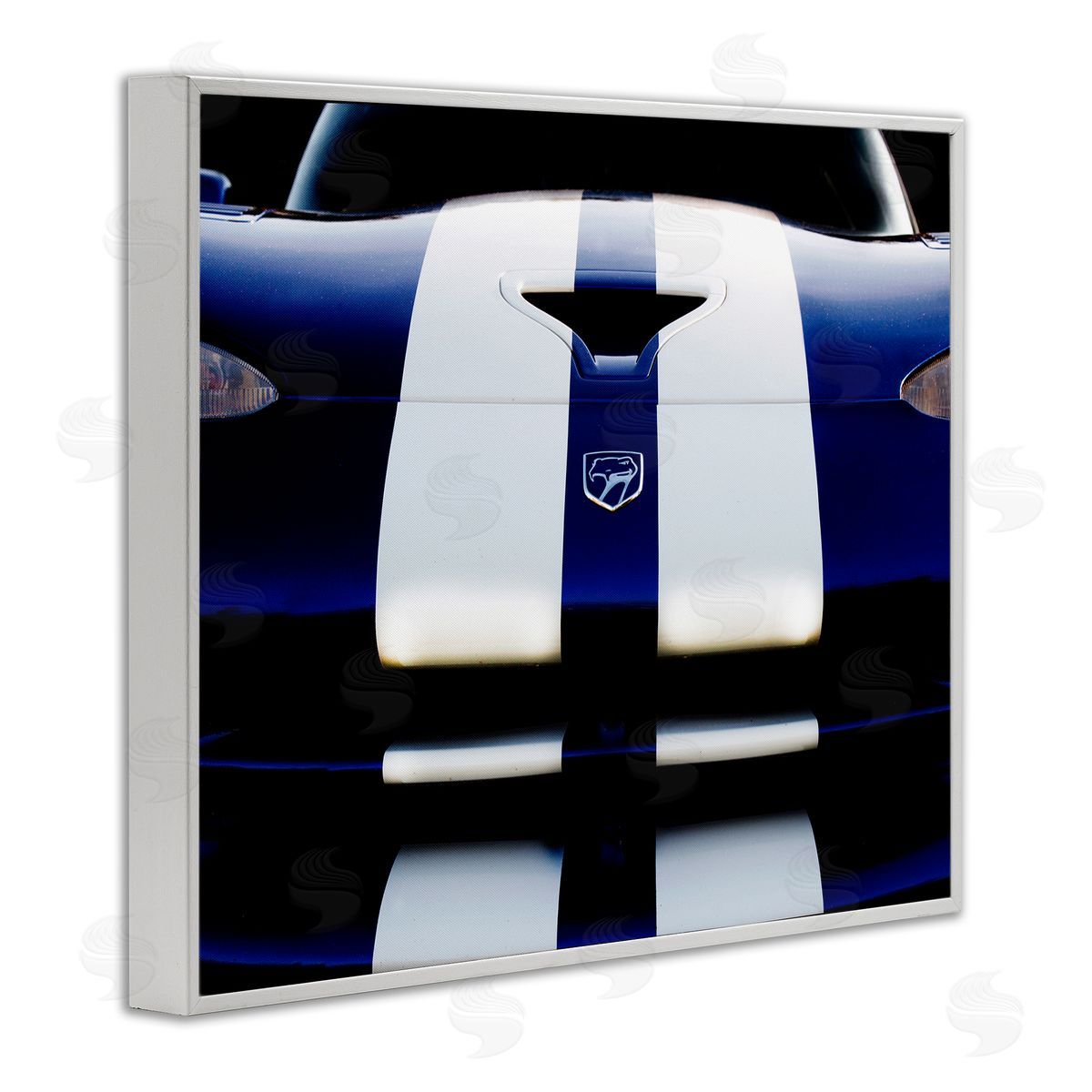 Clive Branson Up Close Blue White Sports Car White Framed Giclee Wall Art