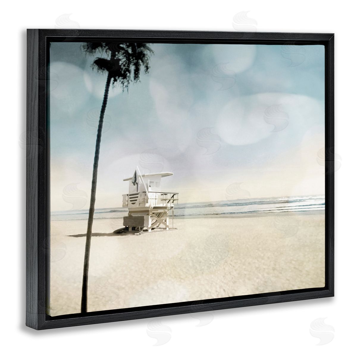 Devon Davis Empty Beach Coast Lifeguard Stand Black Floater Frame Canvas Art