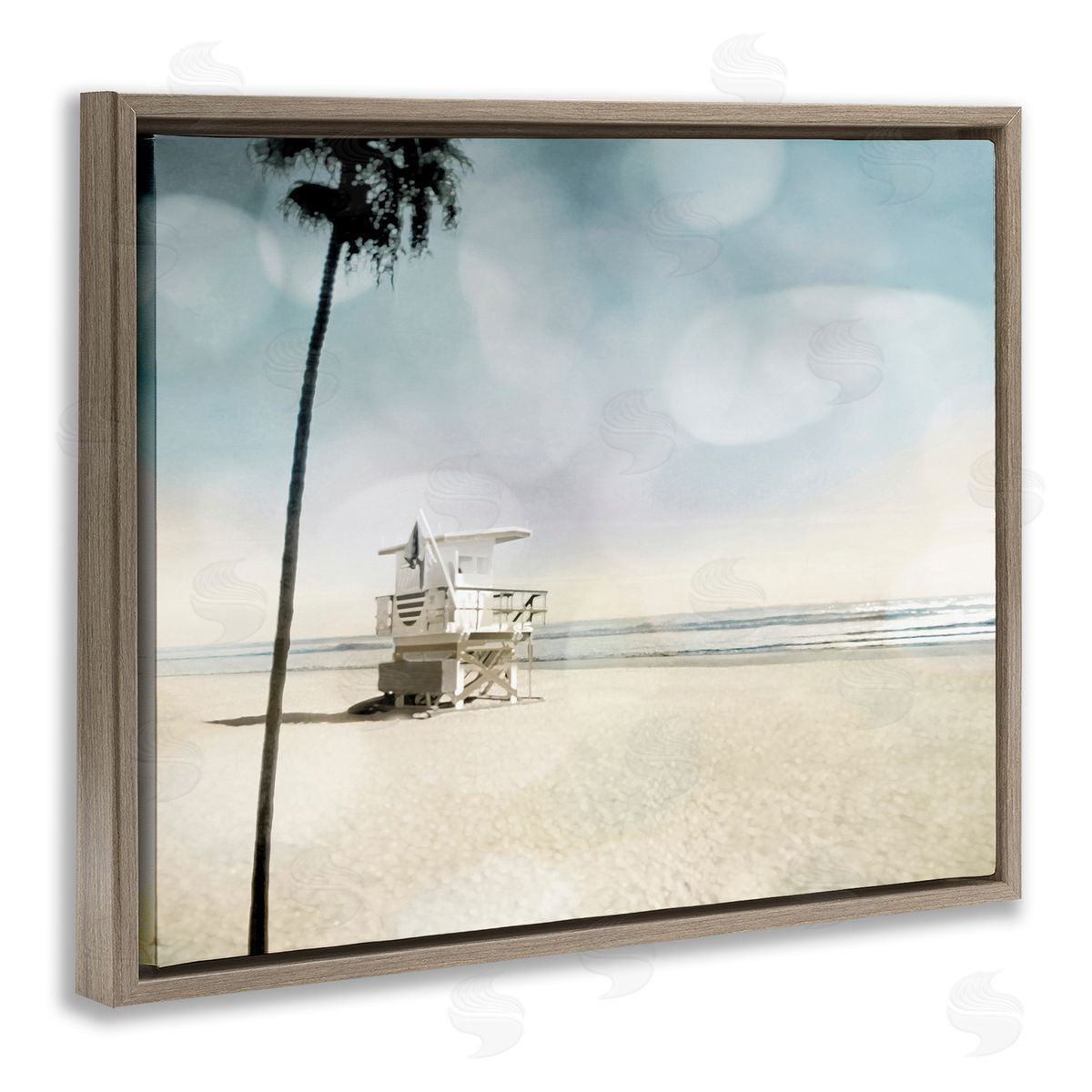 Devon Davis Empty Beach Coast Lifeguard Stand Brown Floater Frame Canvas Art