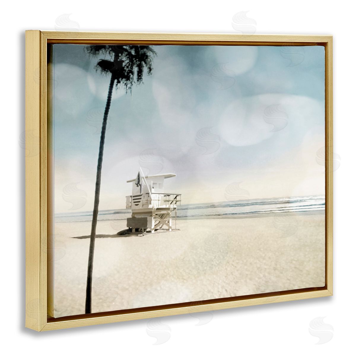 Devon Davis Empty Beach Coast Lifeguard Stand Gold Floater Frame Canvas Art