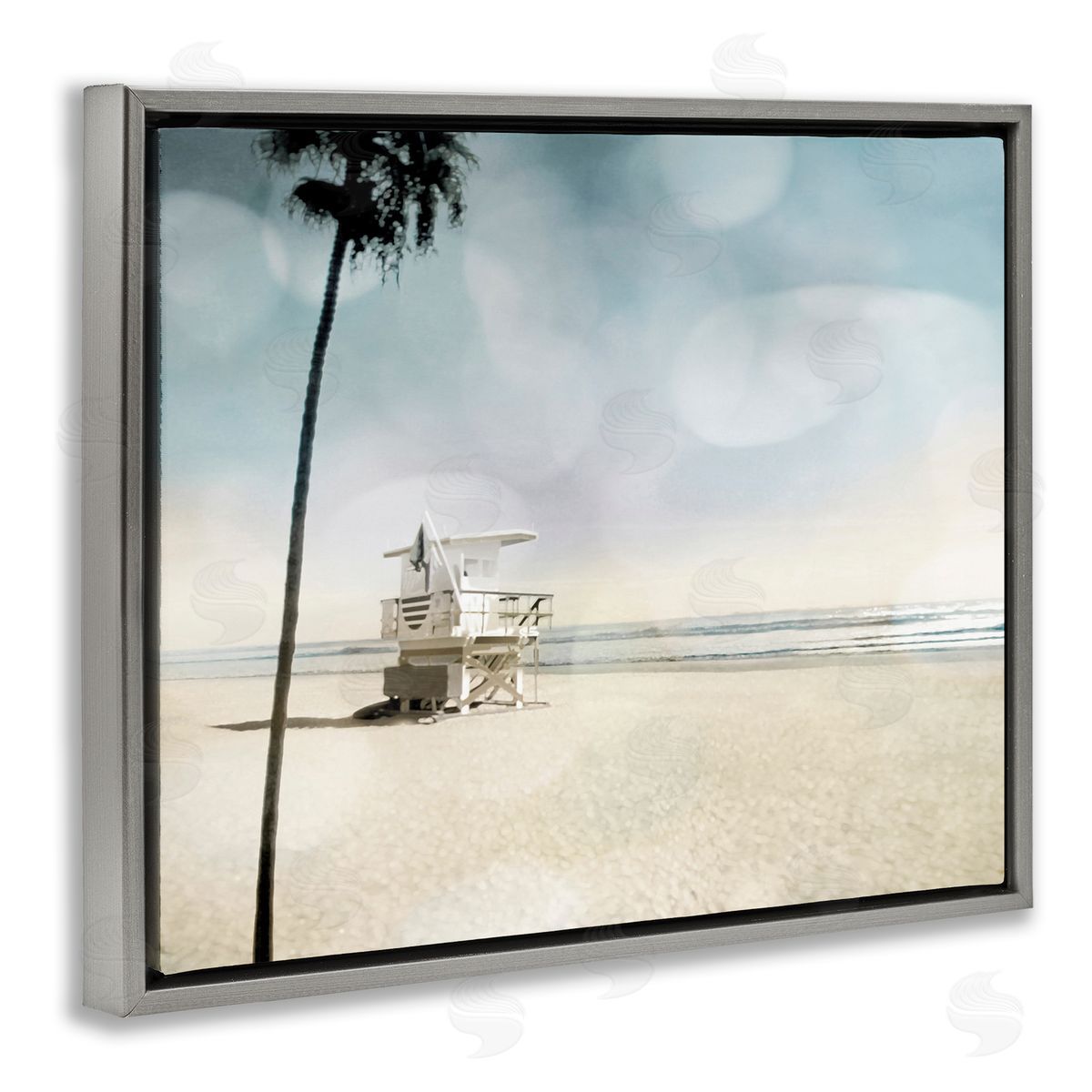 Devon Davis Empty Beach Coast Lifeguard Stand Gray Floater Frame Canvas Art