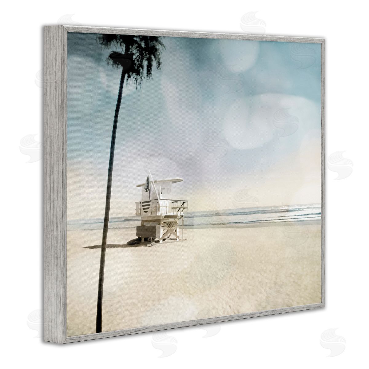 Devon Davis Empty Beach Coast Lifeguard Stand Gray Framed Giclee Wall Art