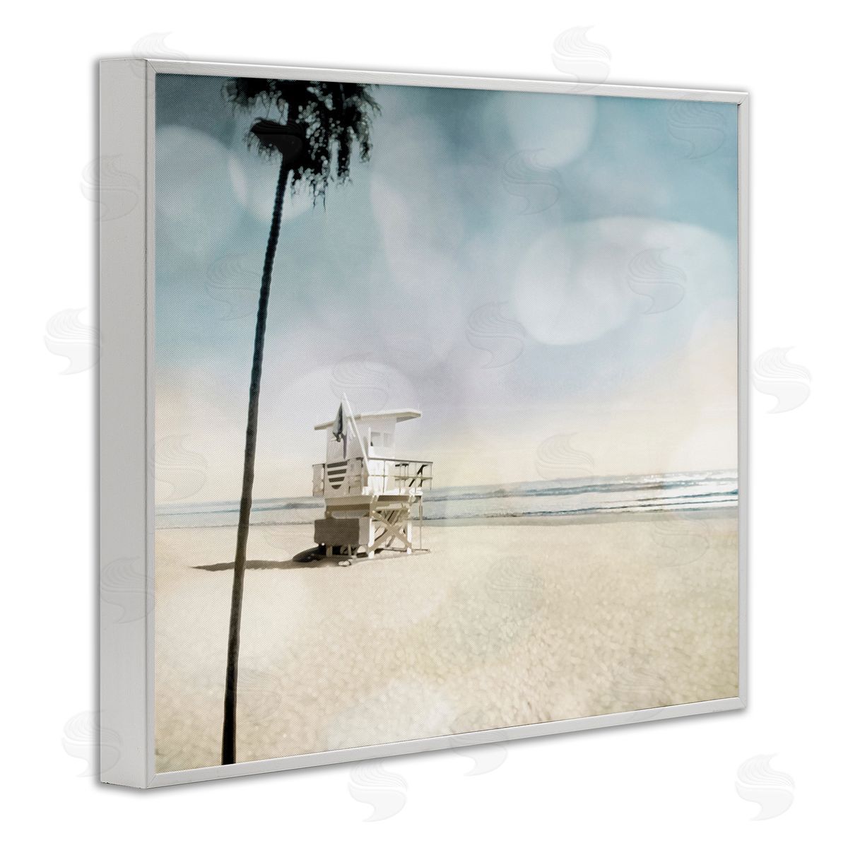 Devon Davis Empty Beach Coast Lifeguard Stand White Framed Giclee Wall Art