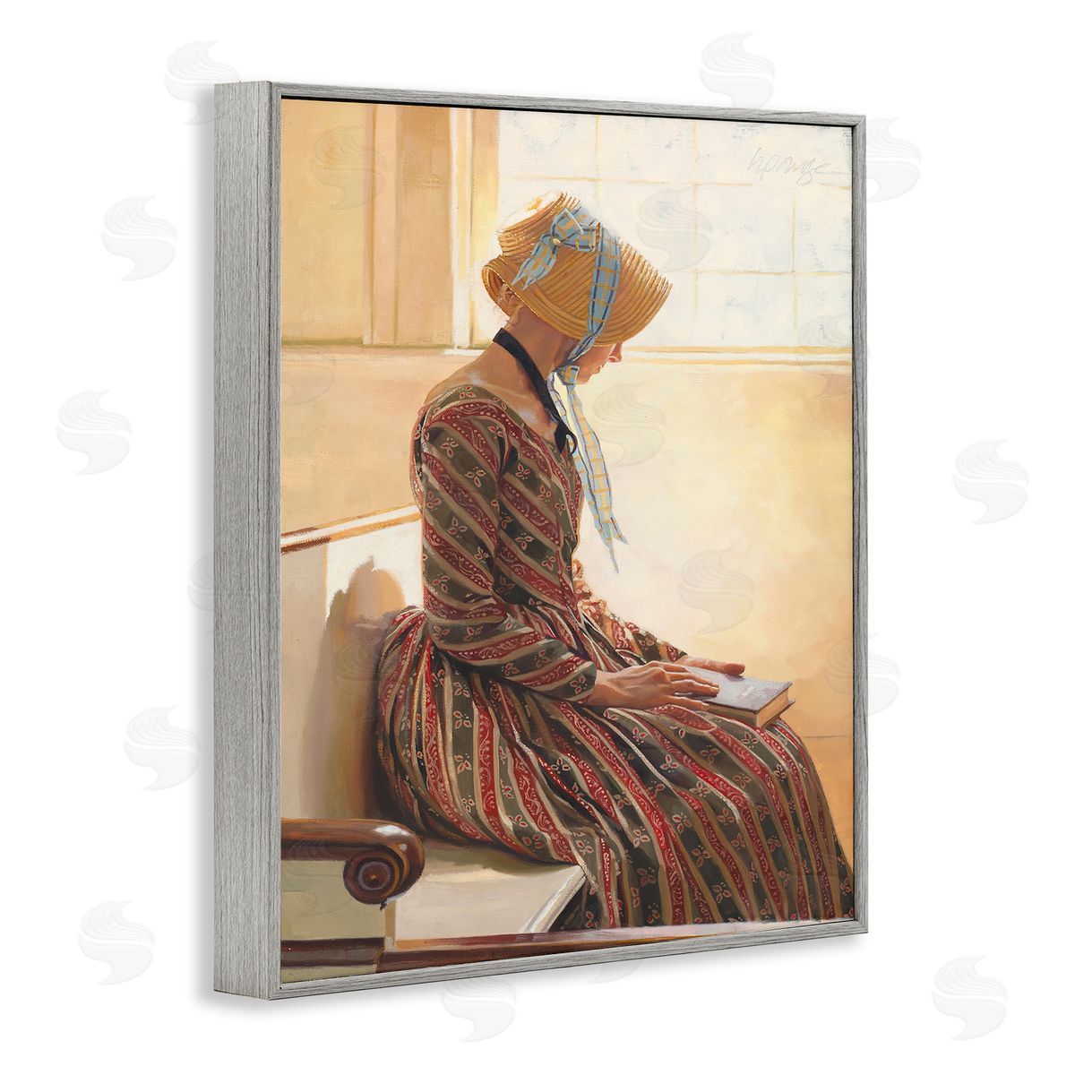 Heide Presse Female in Traditional Clothing with Book Gray Framed Giclee Wall Art