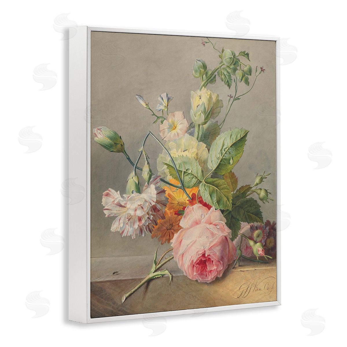 Ziwei Li Vintage Pink Florals on Table White Framed Giclee Wall Art