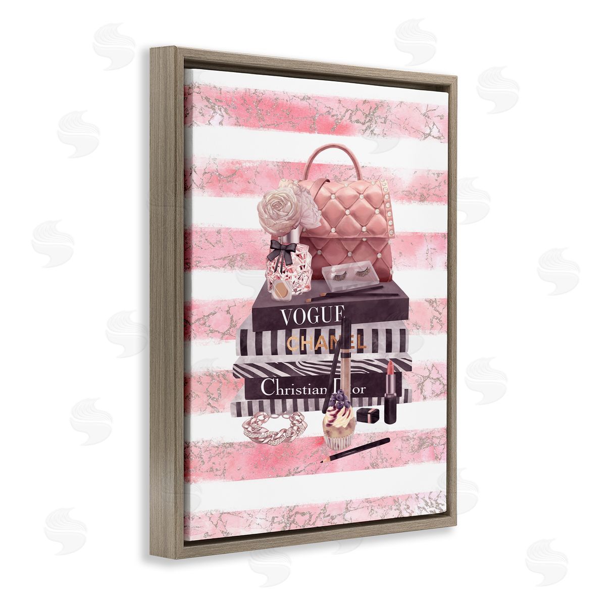 Ziwei Li Pink Quilted Purse Fashion Books Brown Floater Frame Canvas Art