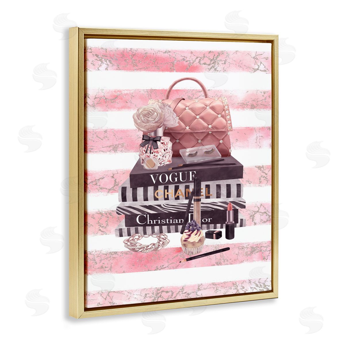 Ziwei Li Pink Quilted Purse Fashion Books Gold Floater Frame Canvas Art