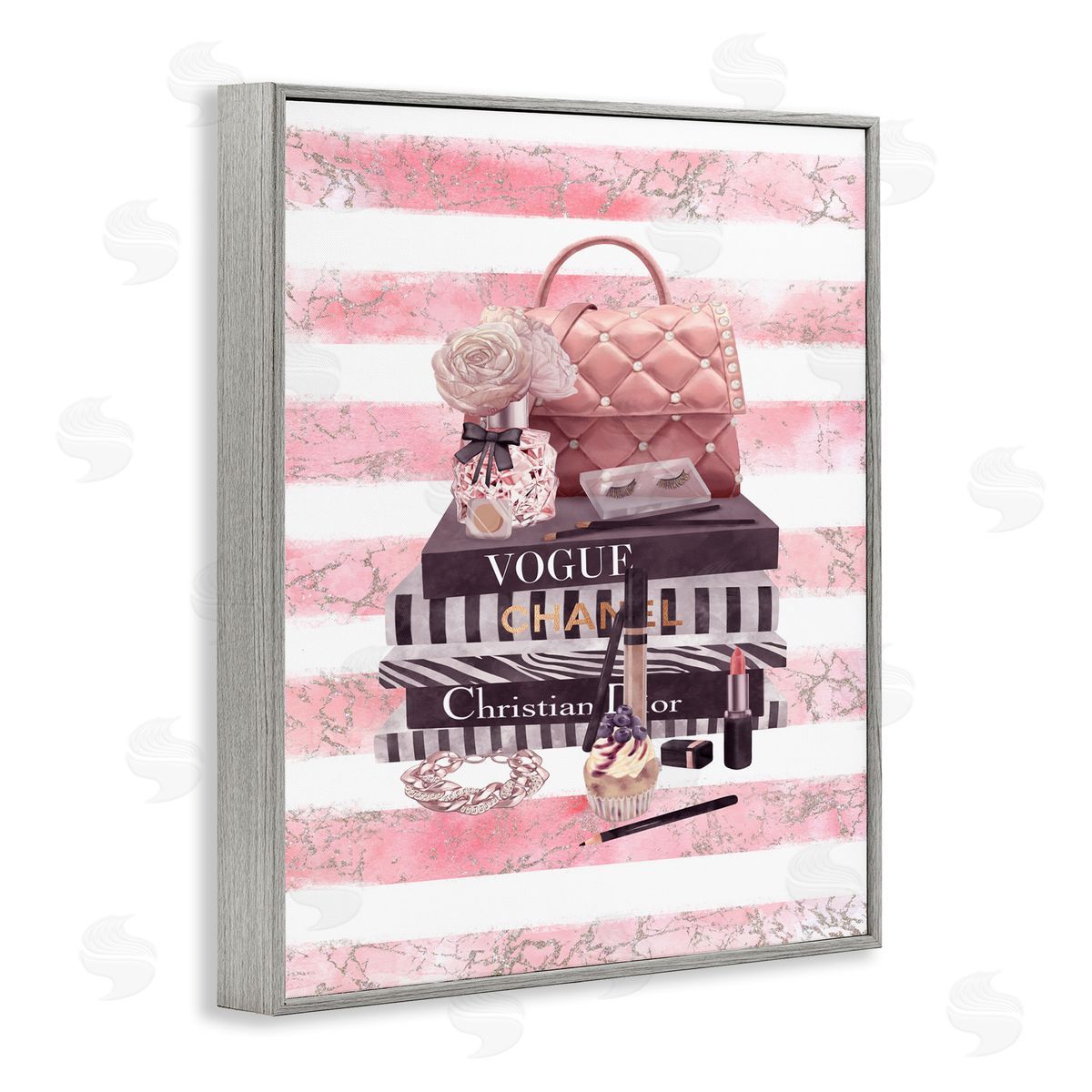 Ziwei Li Pink Quilted Purse Fashion Books Gray Framed Giclee Wall Art